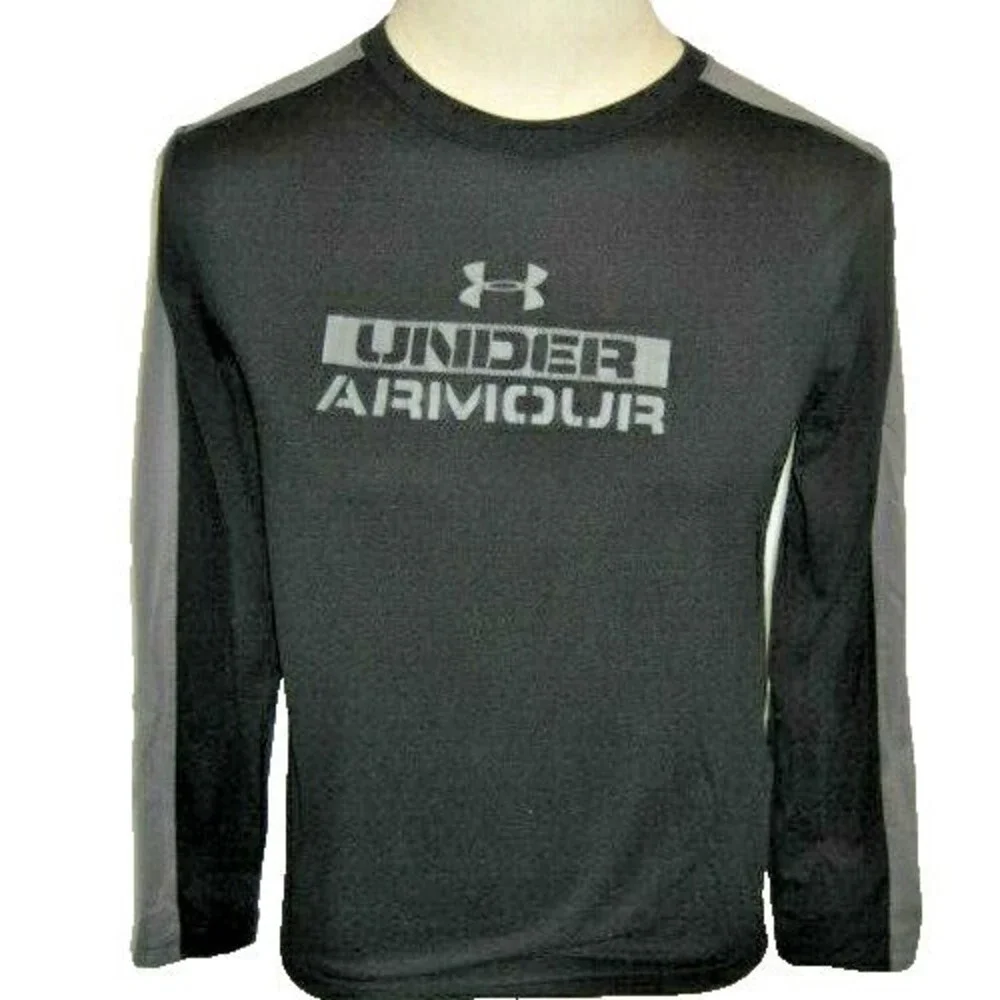 Youth UnderArmour Black Poly Loose Fit Cold Gear LS Base Layer Shirt sz YL